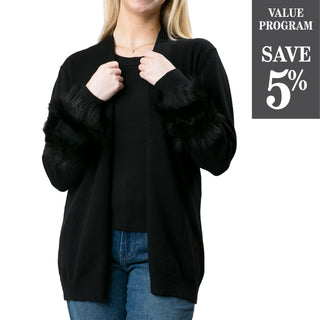 Black cardigan with faux fur detail on sleeves