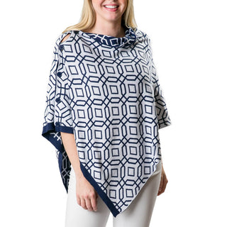 Navy and White Octagon Poncho - reverse view
