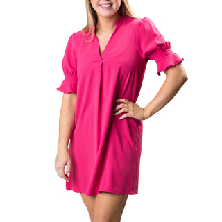 v-neck hot pink dress