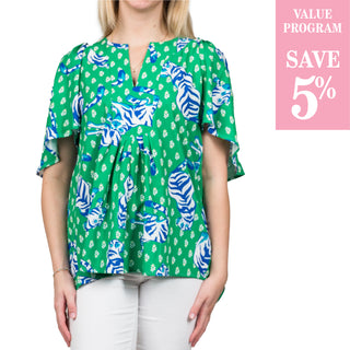 blue and green tiger shirt sold in size assortment