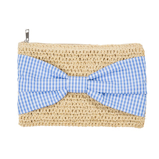 Straw bag with Light Blue Gingham Bow