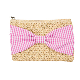 Straw bag with Light Pink Gingham Bow