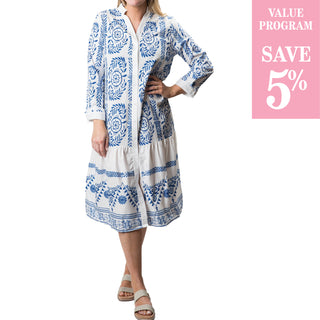 blue and white pattern shirt dress sold in size assortment