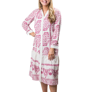 pink bohemian pattern drop hem shirtdress 