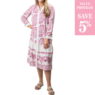 hot pink and white patterned dress sold in size assortment