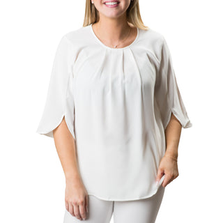 white  blouse with blouson sleeves