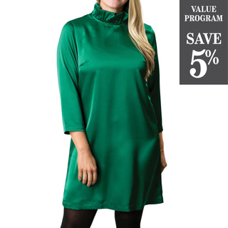 Green high ruffle neck dress