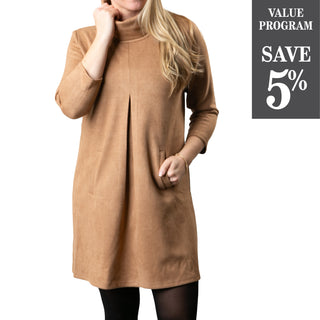 Microfiber suede dress with pockets in Camel
