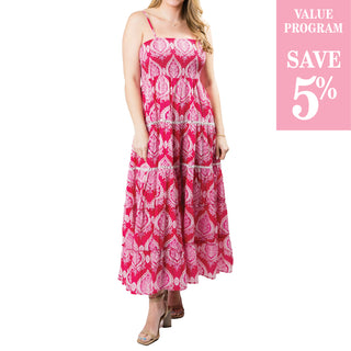 pink medallion tiered maxi dress sold in size assortment