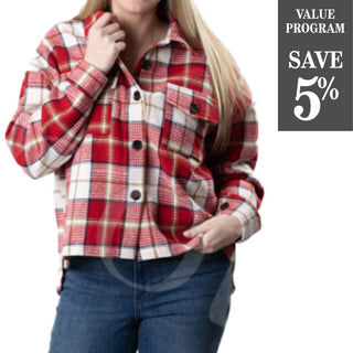 Red plaid long sleeve shacket