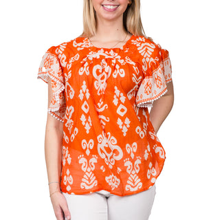 Orange and White Paisley Flutter Top