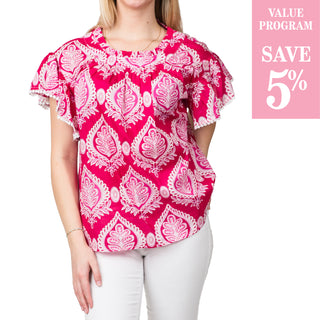 pink medallion flutter top sold in size assortment