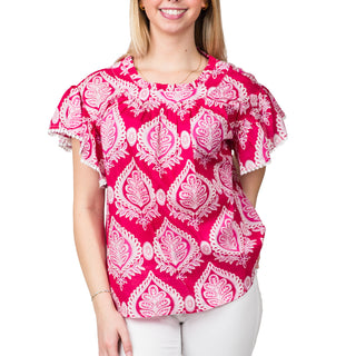 Pink Medallion Flutter Top