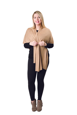 Camel 100% Viscose One Size Keyhole Wrap Shawl
