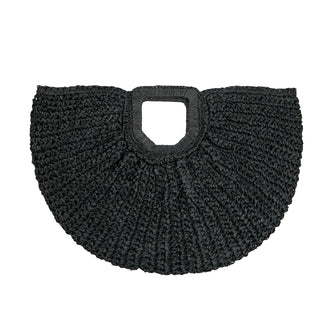 Black rounded straw handbag