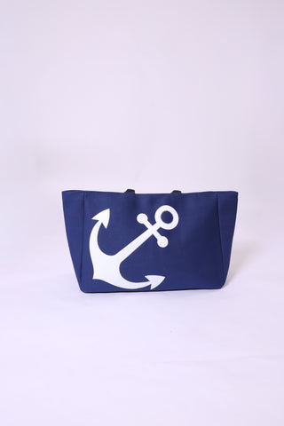 Navy Tote with Anchor Print – Spring 2026 Top It Off Accessories collection tote in navy with white anchor design.