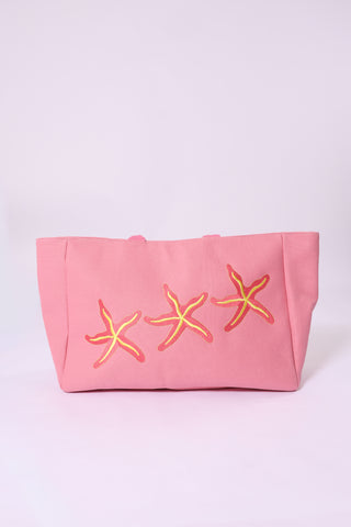 Pink Tote with Starfish Embroidery – Spring 2026 tote bag in pink with embroidered yellow starfish.