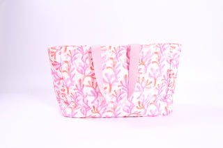 Pink Coral Print Tote – Spring 2026 coastal-inspired tote with pink coral reef pattern.