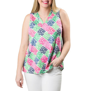 V-Neck sleeveless top in Multicolor Coral