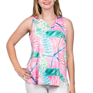 V-Neck sleeveless top in Pink and Green Watercolor