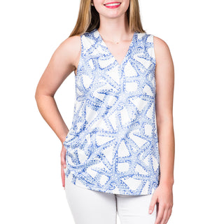 V-Neck sleeveless top in Periwinkle Starfish