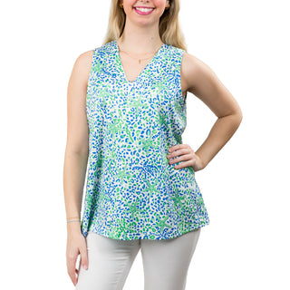 V-Neck sleeveless top in Green and Blue Starfish