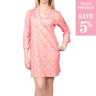 pink and orange damask dress sold in size assortment