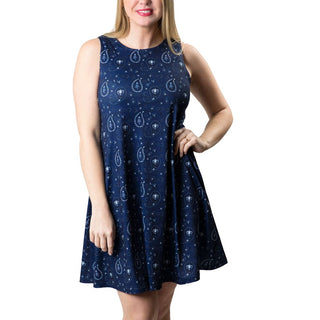 Sleeveless A-line dress with pockets in Navy Bandana