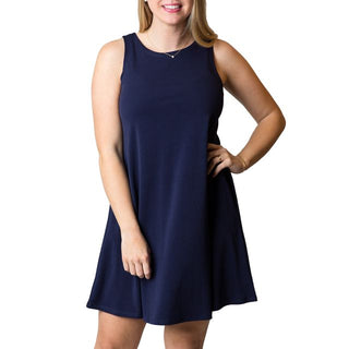 Sleeveless A-line dress with pockets in Navy