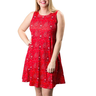 Sleeveless A-line dress with pockets in Red Bandana