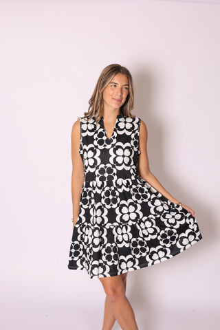 Maddie Dress in green floral print, sleeveless tiered summer style.