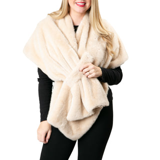 Faux fur keyhole wrap in camel