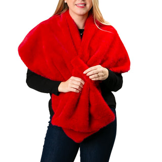 Faux fur keyhole wrap in tomato red