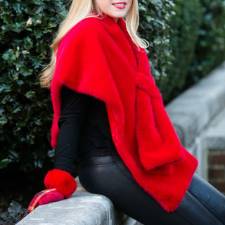 Faux fur keyhole wrap in tomato red