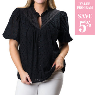 black eyelet top sold in size assortment