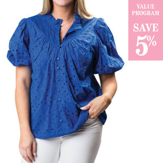 Blue eyelet top sold in size assortment