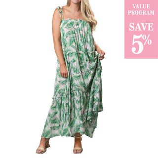 Palm Frond strappy tiered maxi dress