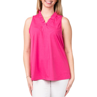 Ruffle V-neck tank top in Hot Pink