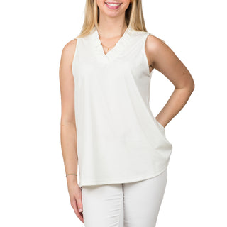 Ruffle V-neck tank top in White