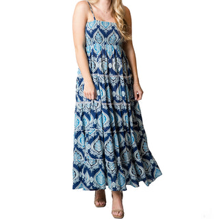 Blue Patterned Tiered Maxi Dress