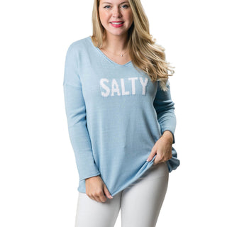Light Blue sweater with White Salty