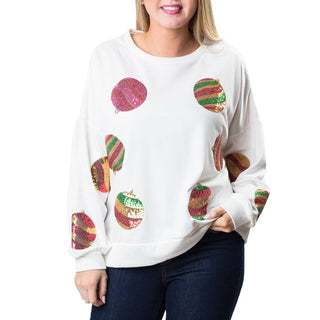 White sweatshirt with multicolored sequined ornaments