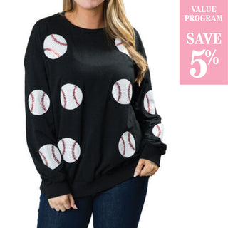 Black sweatshirt with sequined baseballs