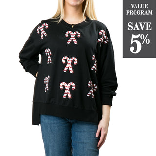 Black high low sweatshirt with candy canes