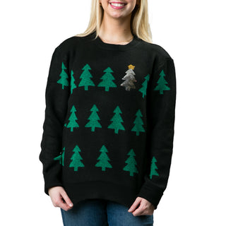 Black sweater with silver sequin tree