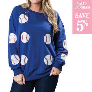 blue baseballs sweater sold in size assortment