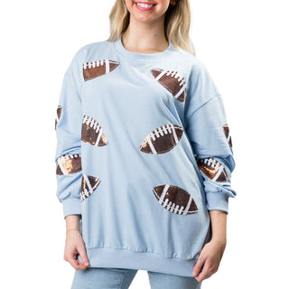 Light Blue sweatshirt with sequined footballs