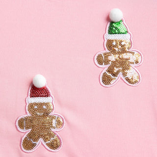 High Low holiday sweatshirt with sequined gingerbread men