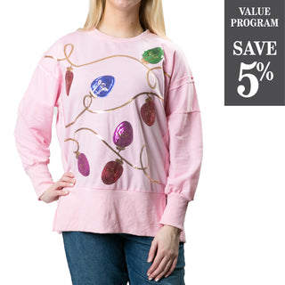 Pink sweatshirt with sequined multicolor lights