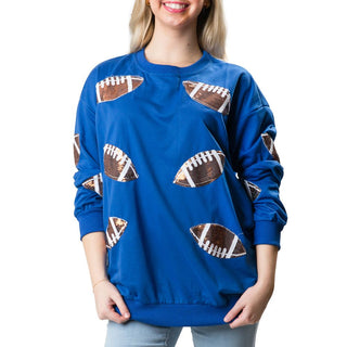 Royal Blue sweatshirt with sequined footballs